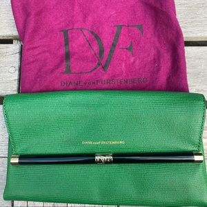 Diane Von Furstenberg Green Leather Clutch